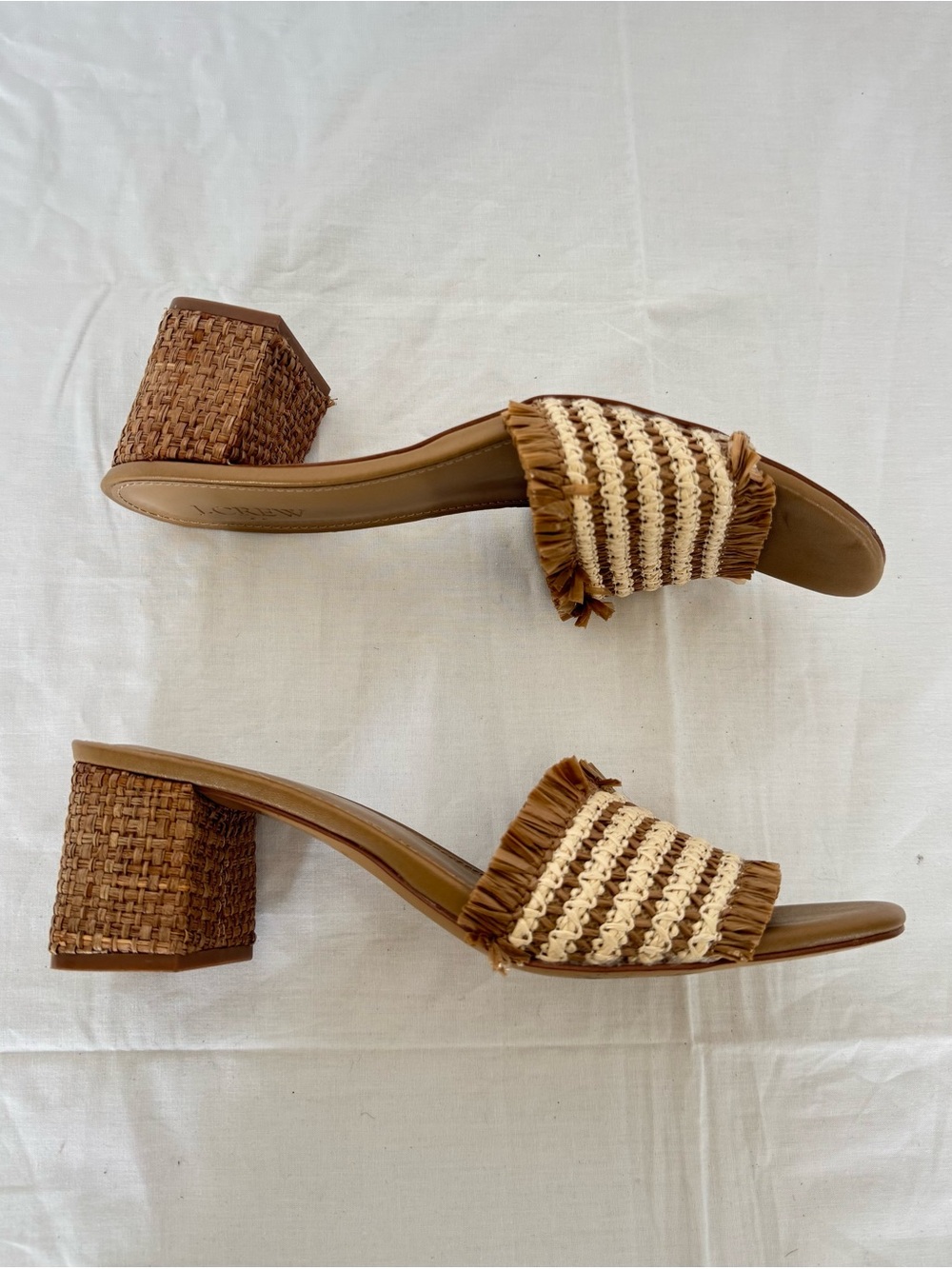 J. Crew Woven Fringe Mules in Brown and Cream Size 8.5